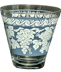 Vintage 1960s Hazel Atlas Grape Design Blue & White Lowball Glasses- Set of 2