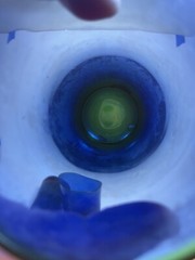 Vtg Drinkware Amber Blue Green UV Glow Reactive Glass 6 in. Tumbler Set of 3