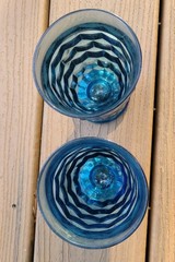 2 Colony 1960s Whitehall Riviera Blue 4 3/8″ Footed 9 Oz Tumbler Glasses MCM Vtg