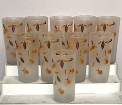 10 Hall Vintage AUTUMN LEAF 5 1/2″ FROSTED TUMBLERS *FROSTED BOTTOMS*