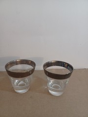 Vintage 1950s Dorothy Thorpe Silver Rimmed Whiskey Glasses Set of 2 Pre-owned