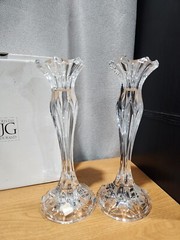 PAIR JG DURAND 24% LEAD CRYSTAL CALLIOPE CANDLESTICK CHANDELIER HOLDERS FRANCE