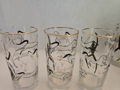 6 Vintage MCM 1950s Federal Glass Highballs Tribal Warrior or Primative Hunter