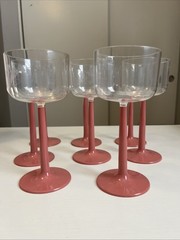 8 Vintage 1980’s Ingrid of Chicago Plastic Long Stem Wine Glasses Pink Poolside
