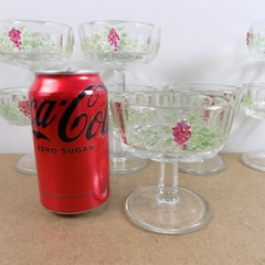 8 L.G. Wright Glass Paneled Grape Sherbet or Champagne Glasses Painted Stained