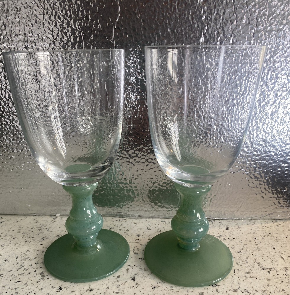 Villeroy & Boch ISABELLE-Set Of 4 -Jade Green Stem water / Wine goblets 6 7/8″