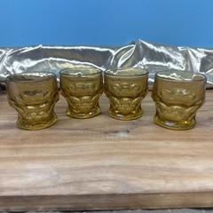 Anchor Hocking Georgian Amber Yellow Honeycomb 3in Flat Juice Glass Set of 4