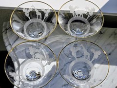Set of Four Etched Crystal Martini Glasses Giraffe & Elephant Safari Animals