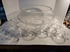 VTG Handblown 14 Piece Riekes Crisa Moderno Crystal Punch Bowl, Cups, Ladle
