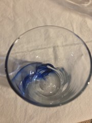 Clear Art Glass Dimpled Blue Swirl 6”H Tumbler Drinking Glasses Set of 3- Mint