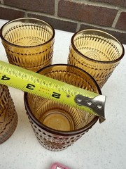 5 Vintage Tiara Amber Sandwich Glass Tumblers Indiana Pressed Water Glasses Set