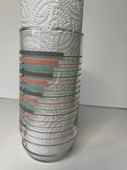 MCM Vintage Tumbler Glasses Set Teal Turquoise Grey Pink Striped Pattern