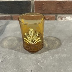 Vintage Libbey amber juice glasses Gold Bounty Harvest wheat & ribbon pattern-K