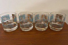4 Mid Century Gold Teal Riverboat Southern Comfort Double Old Fashioned Glasses