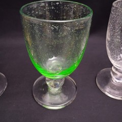Tag LTD Bubble Blown Glass Water Goblets Green Amber Clear 6 In Tall Set of 3
