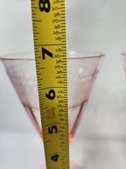 2 Antique Manganese Pink Glass Fry Goblets Needle Etched FRY75 Pattern Rare