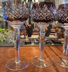 Florderis AJKA Amethyst Hock Wine Glass Crystal Cut to Clear Goblet Unlined Base