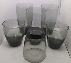 Set Of 6 VTG Libbey Classic Smoke Glasses 3 Dbl. Old Fashion 4” & 3 – Cooler 6”