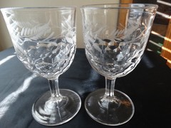 EAPG US Glass Co. Honeycomb Fern Etched Water Goblet Very Good Used Condition