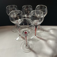 Petite Hand Blown Wine Glasses Clear With Red Infused Stem