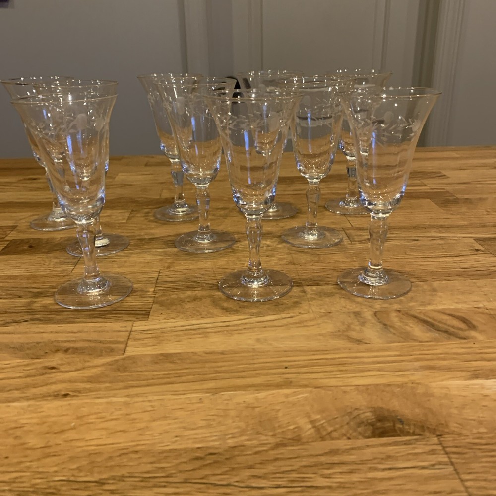 Vintage Betison Cut Glass Flower Stemware Glasses Set of 10 Liquor Japan