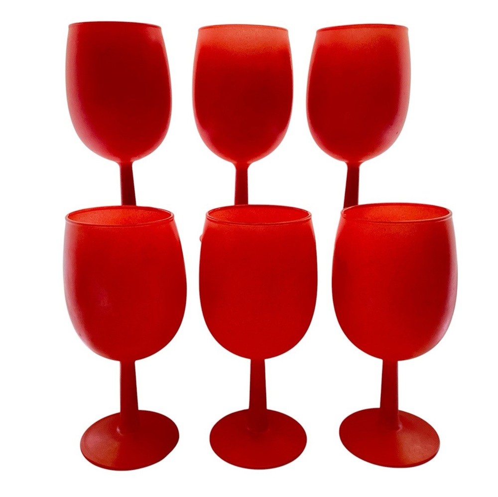 6 Vintage MCM Orange/Red Frosted Matte Goblets Blendo Style By Rainbow Glass