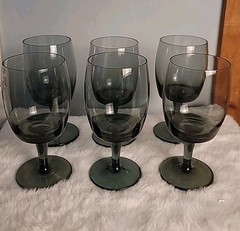 Set OF 6 Vintage Gorham Crystal Accent Stemware Smoke Green Water Goblets