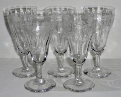 5 – Vintage Bryce 285 Stem optic Swag Ribbon Etch Parfait or Wine Glasses 5-3/4″