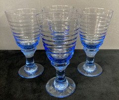 Libbey Sirrus Light Ice Blue Ribbed Wine Water Goblet Glasses 12oz Set of 4