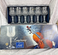 6 Longchamp 6cl 24% Lead Crystal Stem Glasses~~Cristal D’arques France~~NIB