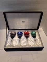 ​Design Guild Ajka Hungary Cut to Clear Crystal Cordials Set 4 Multicolor w Box