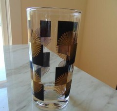 Barware Glass Black Gold Sunburst Geometric Tumbler 5 1/8 in