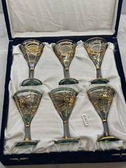 Vintage Set of 6 Italian Blown Glasses Gold
