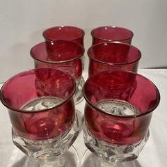 SET OF 6 King’s Crown Ruby Red Flash Thumbprint Water/Wine Goblets 5.5″ Vintage
