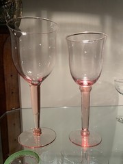 3 Vintage Tall Stemmed Pink Glass Goblets Flare Top Mouth Blown Choice Of 2Sizes