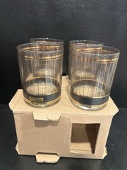 NIB Culver Double Old Fashioned Black Devon Glasses 22 KT