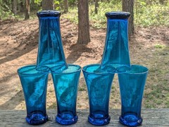 Royal Leerdam Williamsburg CW5T Blenko Glass Turquoise Drinking Glasses (6) Rare