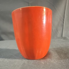 Orange Ceramic Tumbler Cup Green Leaf Accent Made in Japan Printed Backstamp