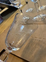 Set of 10 unbranded vintage cordial glasses with deep etched floral pattern