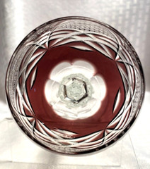 BOHEMIAN STYLE WINE GLASS 7 5/8″ AMETHYST PURPLE CUT TO CLEAR CRYSTAL BOHEMIA