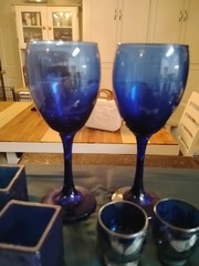 Lot Of Cobalt Blue Wine Glasses Candle Holders And Cordial Shot Glasses.