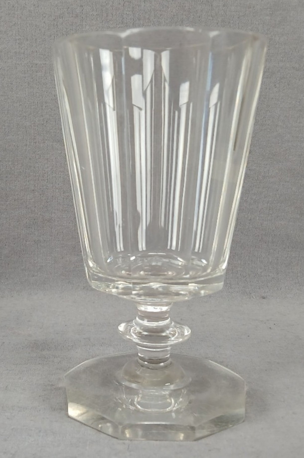 Mid 19th Century Victorian Era Bohemian Blown & Panel Cut Flint Glass Goblet