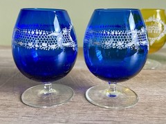 Hand Painted Blown Glass Snifter Venice Italy Blue Yellow Green