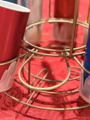 Retro Vintage 60-70s Aluminum/Ceramic MCM 8 Piece Tumbler Set w/Carrier Ex Cond