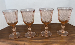 Set of 4 Cristal D’Arques Durand Rosaline Pink (Swirl Optic) Wine Goblets – EUC