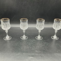 4 Longchamp Cristal D’ Arques Durand Gold Rim Wine/ Water 6 1/2” T Glasses