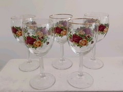 Royal Albert Old Country Roses Wine Glasses – Set/5 – Gold Rim