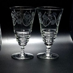 2 Rock Sharpe Floral Ice Tea Water Glasses 6.5″ botanical leaves vtg midcentury