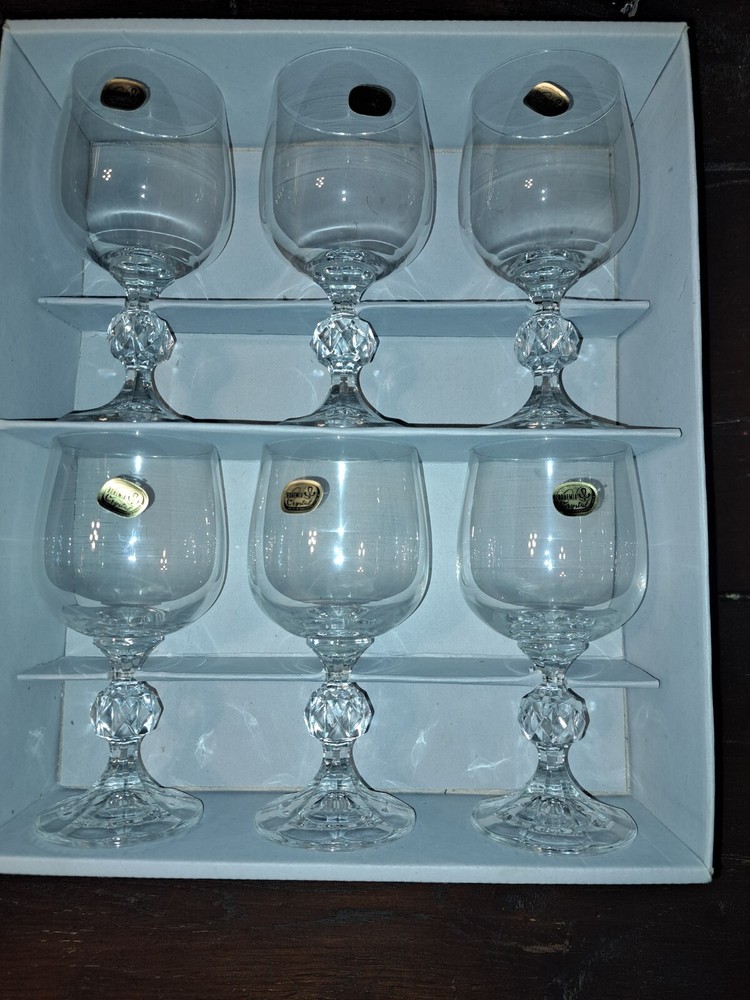 Vintage Claudia Bohemia Crystal Wine Glasses Fine Lead Crystal Set Of 6 NEW