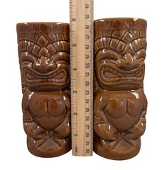 Mai Kai Brown Vintage Tiki Mug Ceramic Tall Tumbler Glass Retro Barware Set Of 2